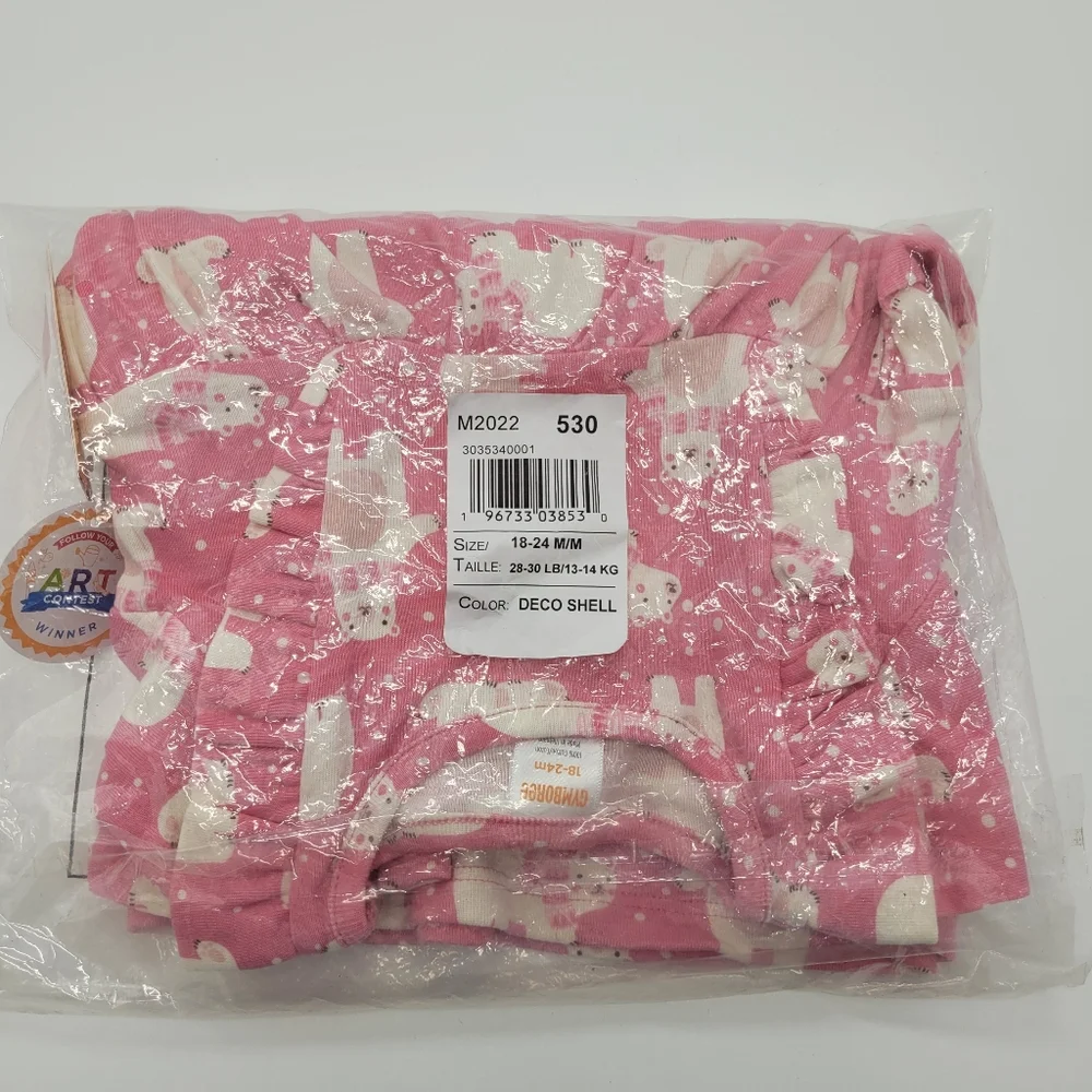Gymboree Dress Pink Bear Print Long Sleeve Ruffle Stretch Cotton Sz 18-24mo NEW